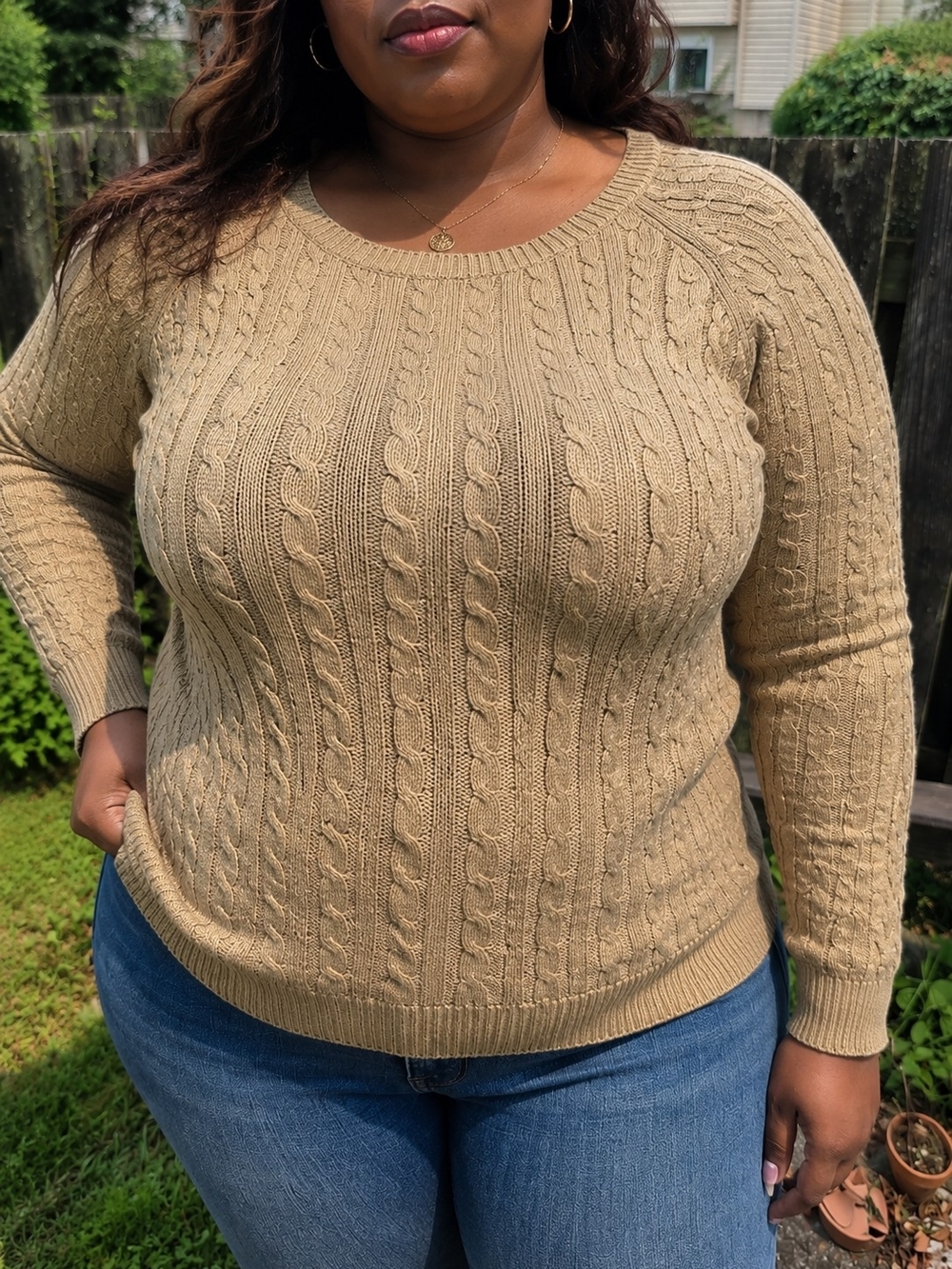 Ralph Lauren Tan Cable-Knit Crewneck Sweater